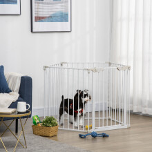 PawHut 5-Panel Pet Safety Gate & Playpen - Walk-Through Door, Freestanding/Foldable, White (D06-100WT)