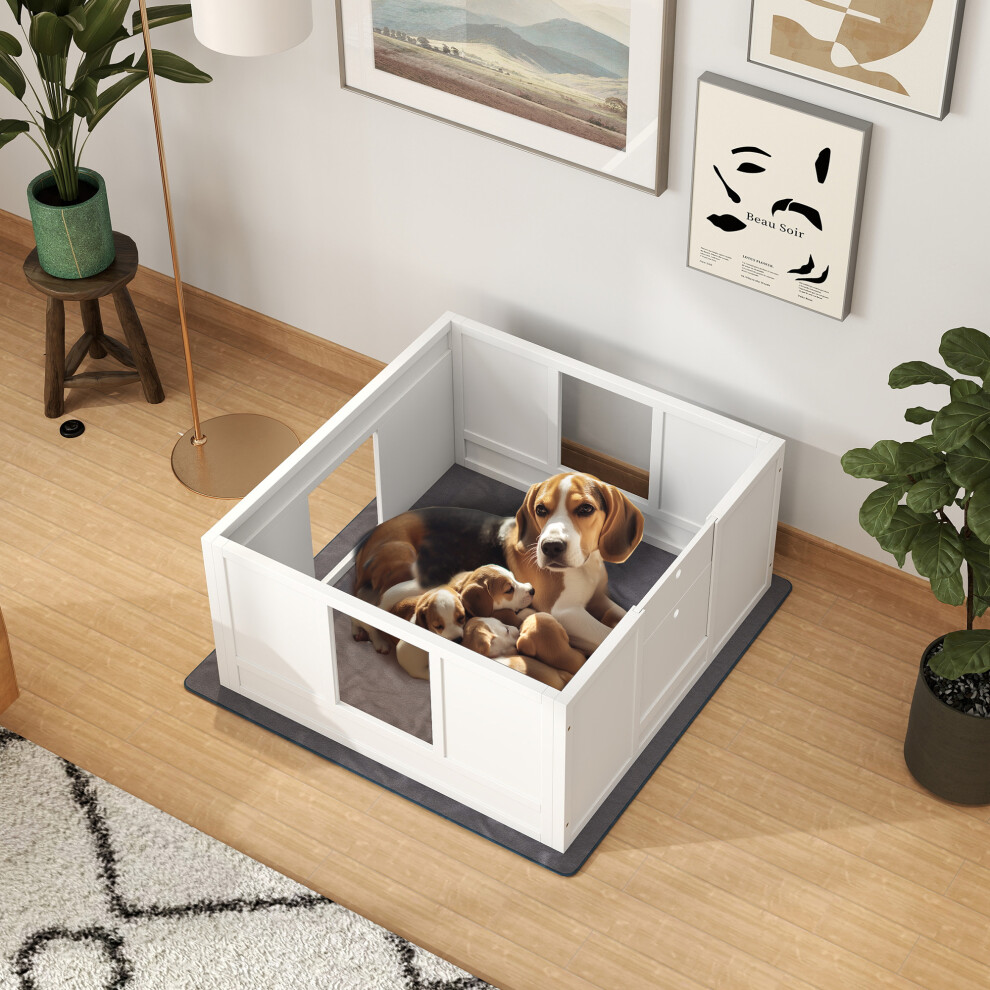 Pawhut Dog Whelping Box With Whelping Pad, Adjustable Entrance, 100 X 96Cm