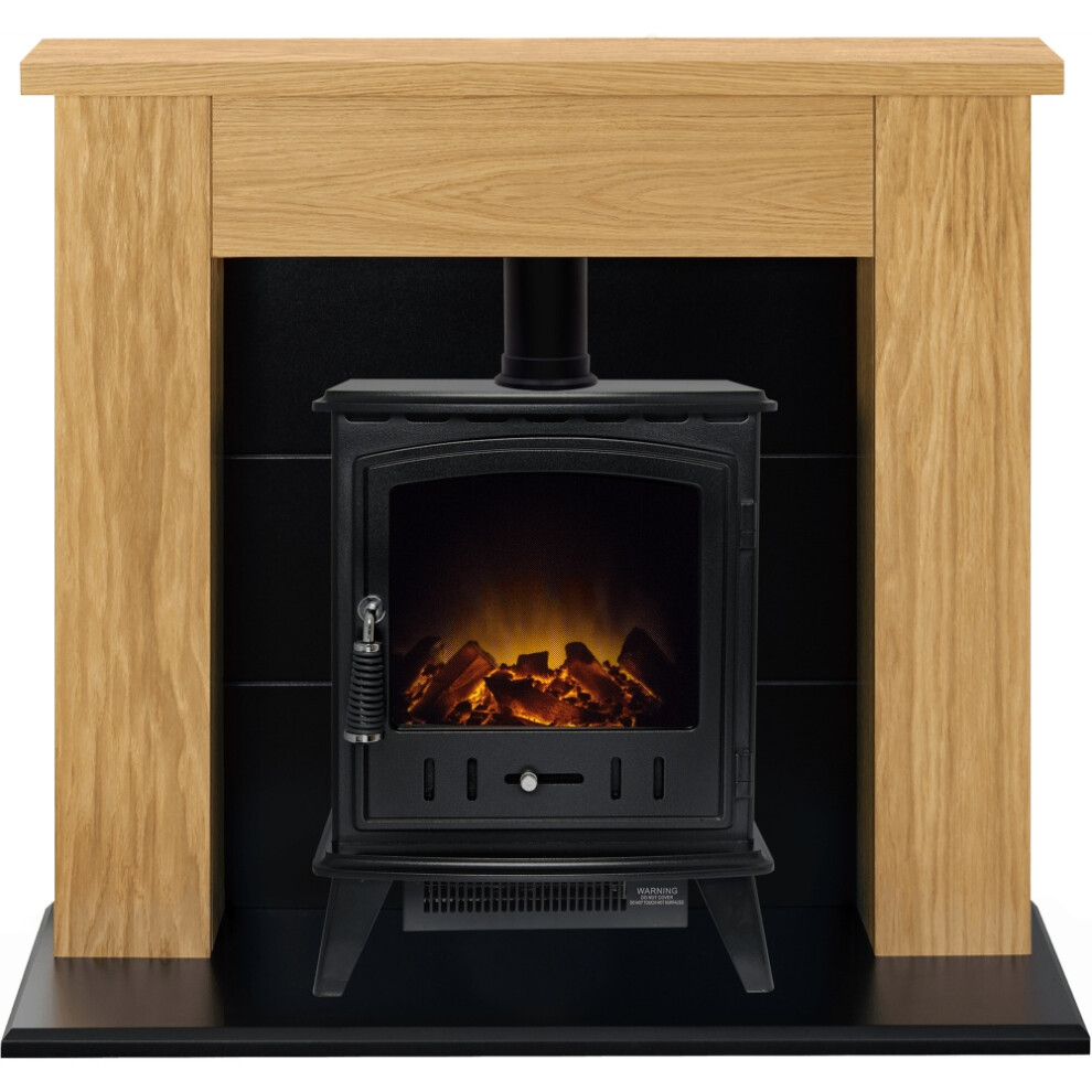 Adam Chester Stove Suite in Oak with Aviemore Electric Stove in Black,