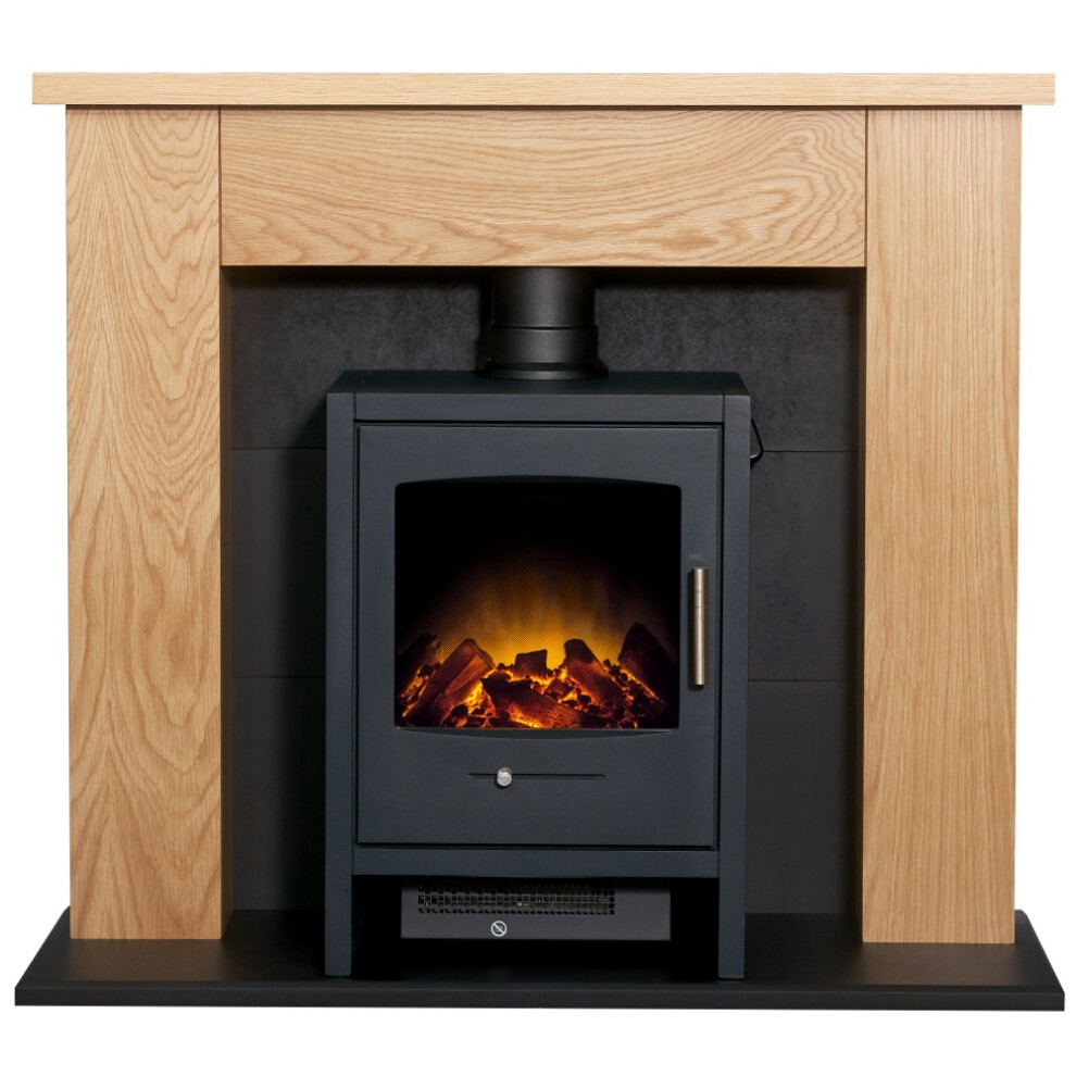 Adam Chester Stove Fireplace in Oak & Black with Bergen Electric Stove
