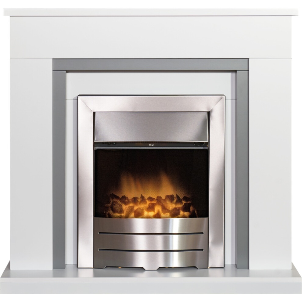 Adam Milan Fireplace in Pure White & Grey with Colorado Electric Fire