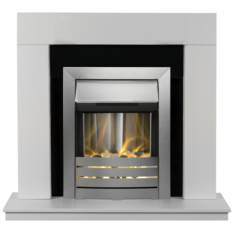 Adam Malmo Fireplace in White & Black with Helios Electric Fire in Bru