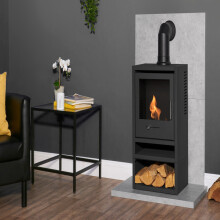 Acantha Tile & Hearth Set in Concrete Effect with OKO S1 Stove, Log St