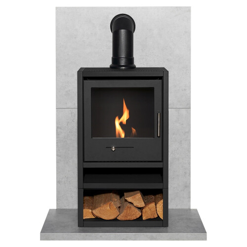 Acantha Tile & Hearth Set in Concrete Effect with OKO S1 Stove, Log St 1