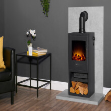 Acantha Tile & Hearth Set in Concrete Effect with Bergen XL Stove & An