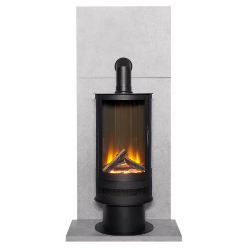 Acantha Tile & Hearth Set in Concrete Effect with Orbit Cylinder Stove 1