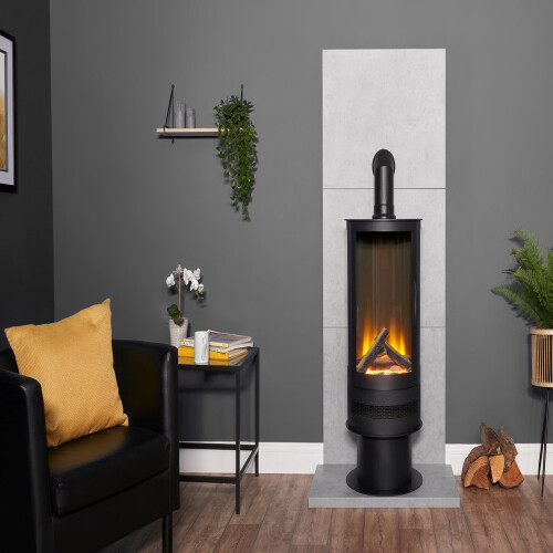Acantha Tile & Hearth Set in Concrete Effect with Orbit Cylinder Stove 2