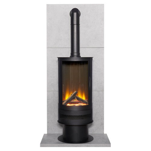 Acantha Tile & Hearth Set in Concrete Effect with Orbit Cylinder Stove 1