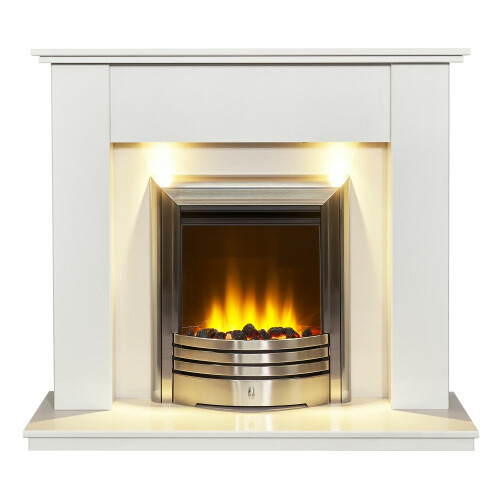 Adam Adam Avila White Marble Fireplace with Amara Electric Fire in Brushed