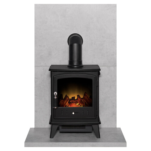 Acantha Tile & Hearth Set in Concrete Effect with Aviemore Black Stove 1