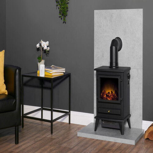 Acantha Tile & Hearth Set in Concrete Effect with Hudson Stove & Angle