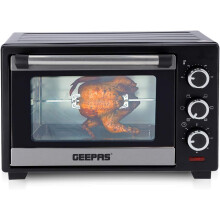 Geepas 19L Mini Oven and Grill 1280W Countertop Electric Cooker with Rotisserie & 60 Mins Timer | 6 Selectors for Baking, Roasting & Grilling