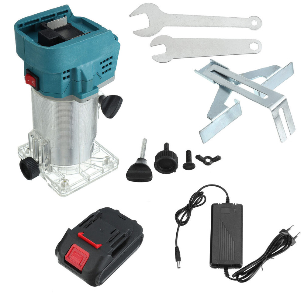 (One Battery) 6.35mm Cordless Electric Trimmer Compact Palm Router Corded Woodworking Trimming Edge Guide Wood