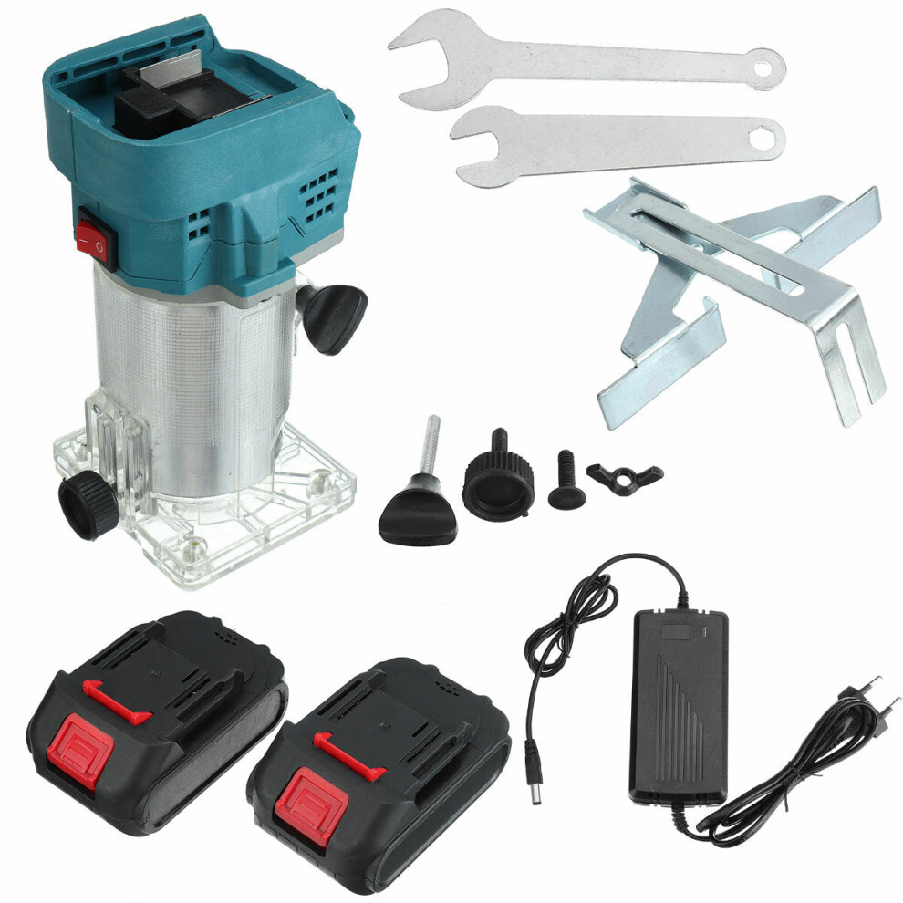 (Two Batteries) 6.35mm Cordless Electric Trimmer Compact Palm Router Corded Woodworking Trimming Edge Guide Wood