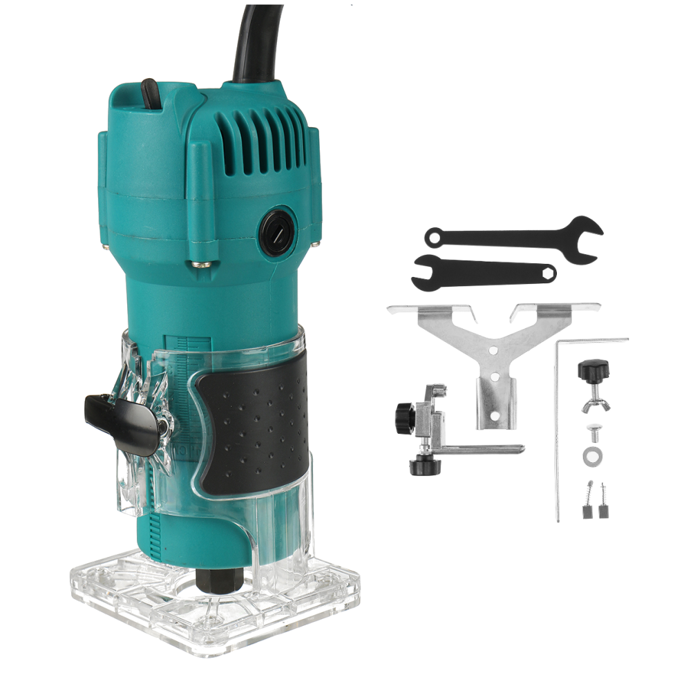 (Blue, Two Batteries) 800W Woodworking Electric Trimmer Wood Milling Engraving Slotting Trimming Machine Carving Machine Routers for Woodworking