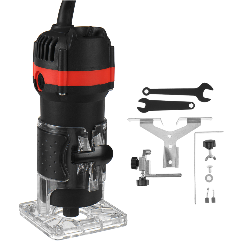 (Black, Two Batteries) 800W Woodworking Electric Trimmer Wood Milling Engraving Slotting Trimming Machine Carving Machine Routers For Woodworking 1138392124123
