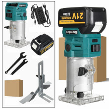 (One Battery, EU Plug) Cordless Electric Trimmer Woodworking 1280W Wood Router Machine 1/4In Wood Carving Milling Cutting Tools Home Diy Power Tool With Battery