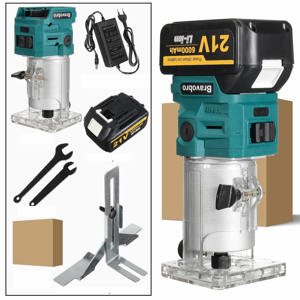 (One Battery, EU Plug) Cordless Electric Trimmer Woodworking 1280W Wood Router Machine 1/4In Wood Carving Milling Cutting Tools Home Diy Power Tool With Battery