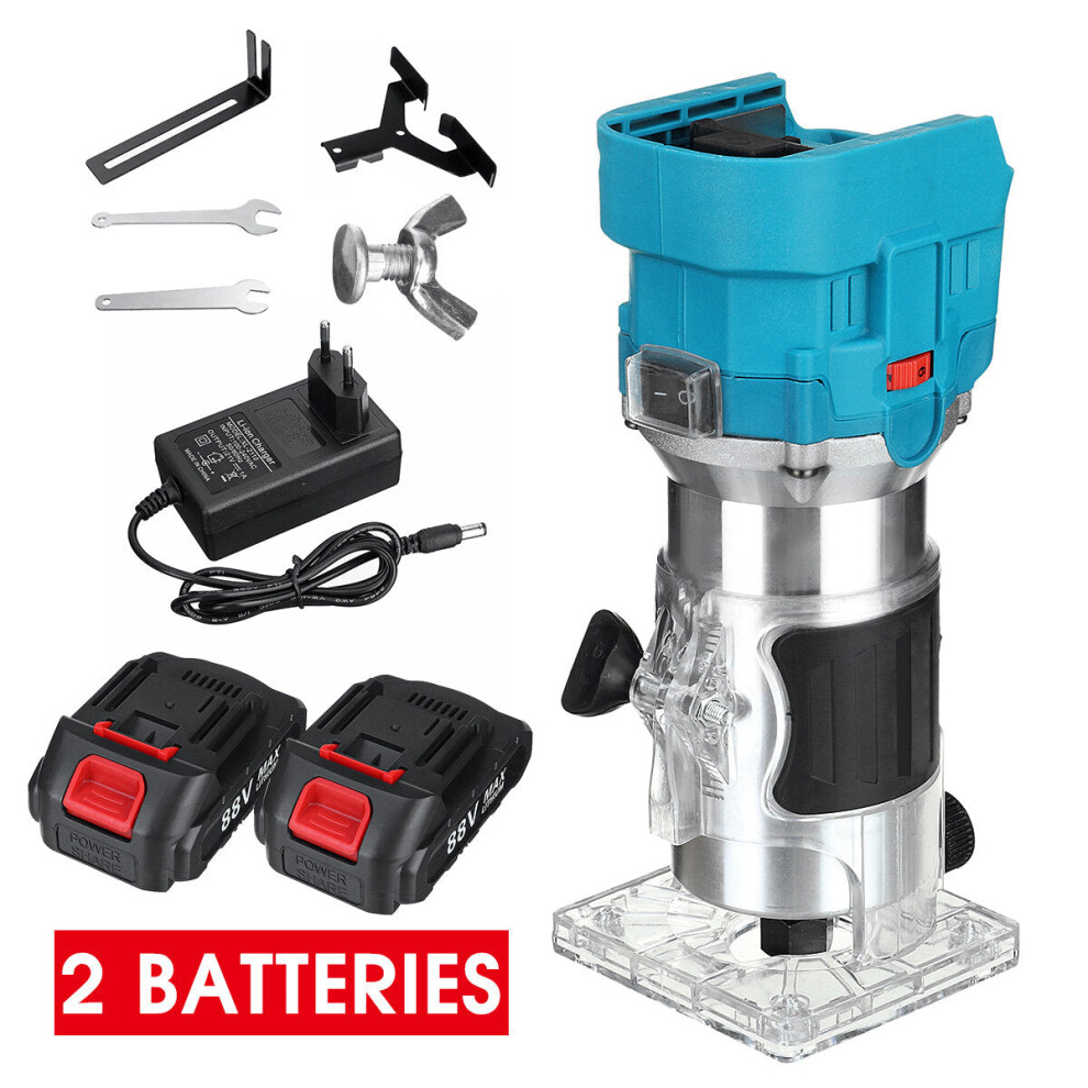 (Two Batteries) 30000rpm 1000W Cordless Brushless Electric Trimmer 6 Speeds Wood Trimmer Router