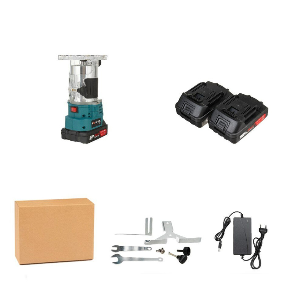 (Two Batteries, EU Plug) 850W 30000rpm Wood Electric Hand Trimmer Woodworking Engraving Slotting Trimming Hand Carving Machine Wood Router With Battery