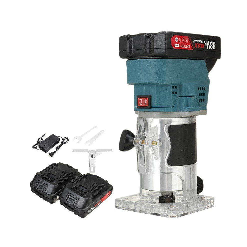 (Two Batteries, US Plug) 850W 30000rpm Wood Electric Hand Trimmer Woodworking Engraving Slotting Trimming Hand Carving Machine Wood Router With Battery