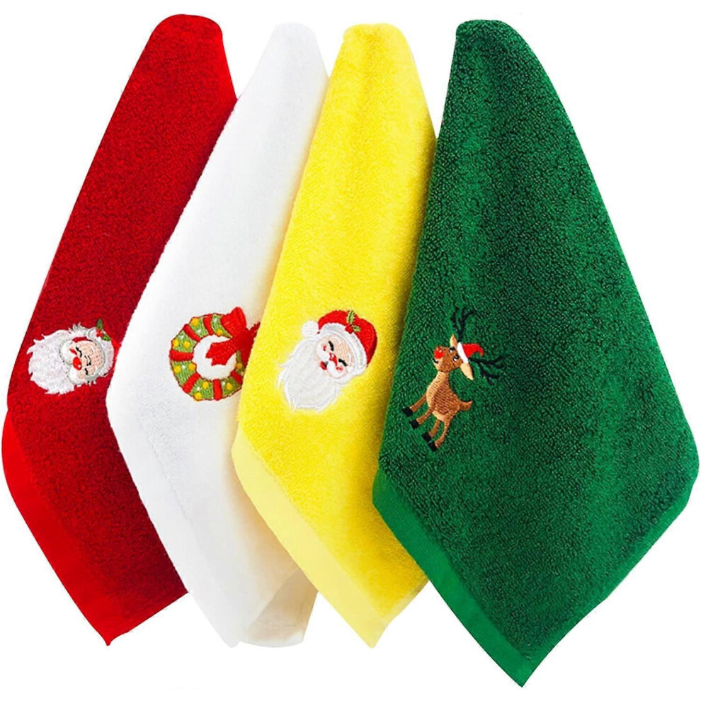 Christmas Hand Towels 4 Packs Washcloths Pure Cotton Towels Bathroom Decorative Dish Towels Set Christmas Pattern Design Christmas Towels Gift Set for
