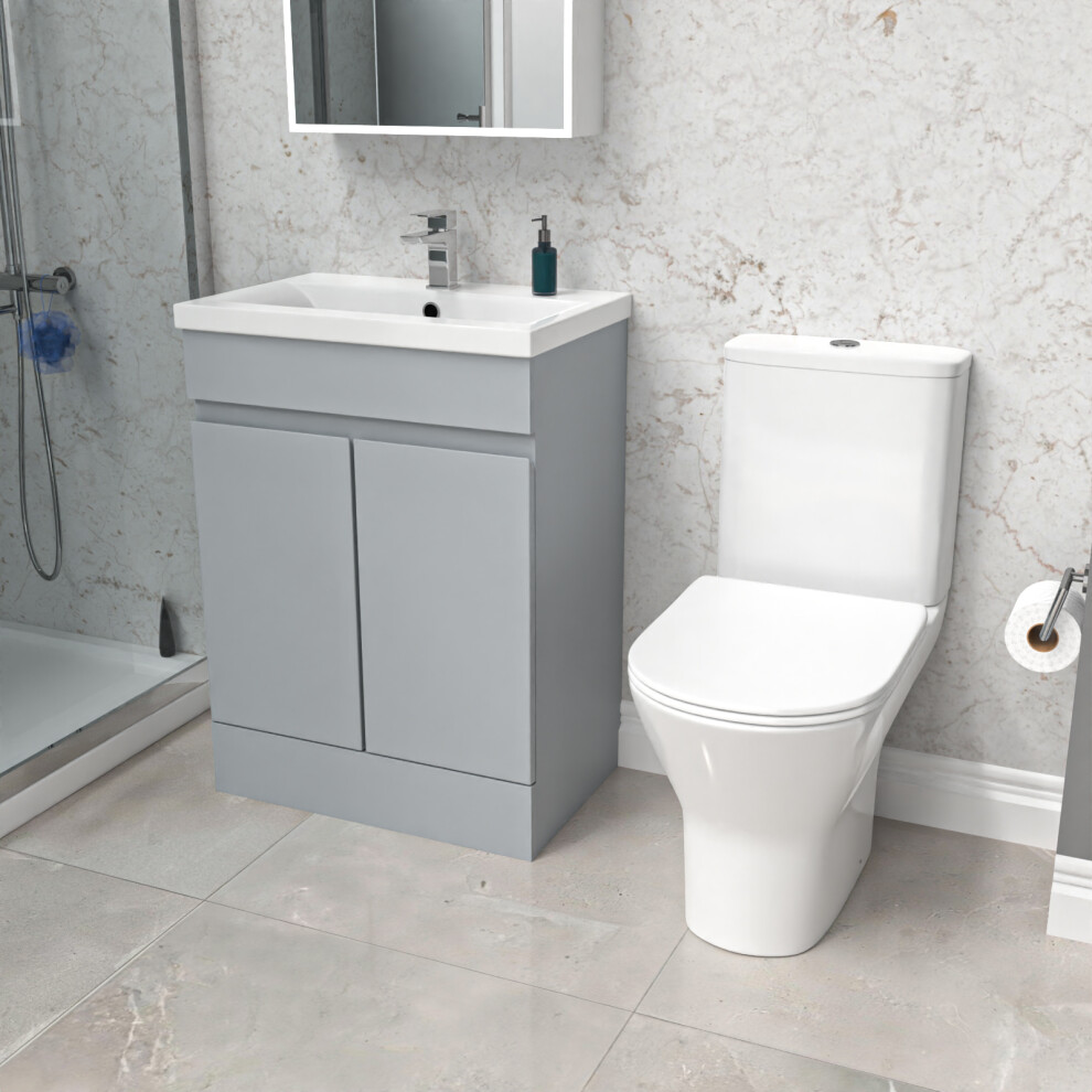 Nes Home 600Mm Matte Basin Vanity & Close Coupled Rimless Toilet Grey