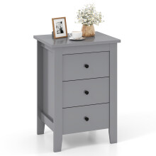 Bedside Table 3-Drawer Wooden Nightstand End Side Table Grey