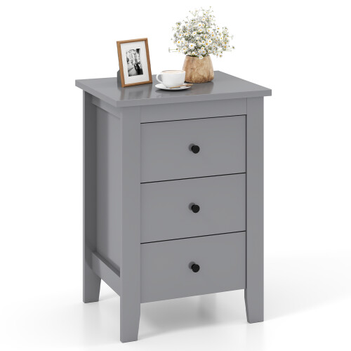 Casart Bedside Table 3-Drawer Wooden Nightstand End Side Table Grey