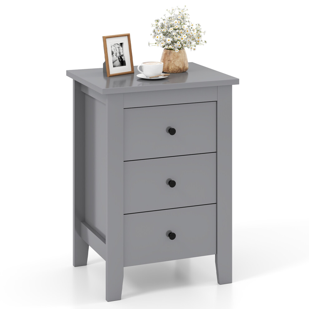 Bedside Table 3-Drawer Wooden Nightstand End Side Table Grey