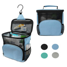 (Black) 600D Polyester Waterproof Wash Bag Hanging Make Up Cosmetic Pouch Folding Storage Bag