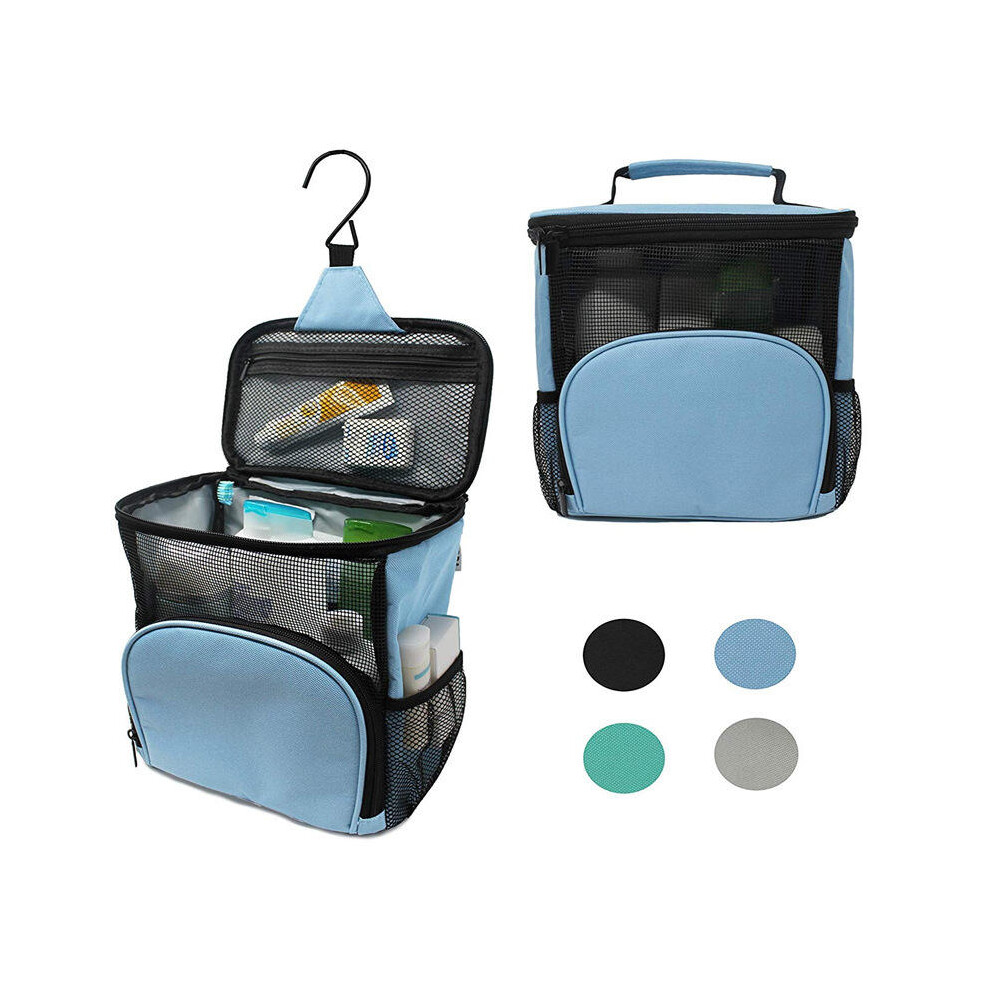 (Blue) 600D Polyester Waterproof Wash Bag Hanging Make Up Cosmetic Pouch Folding Storage Bag