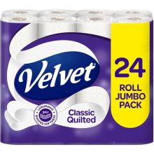 Velvet Classic Quilted Toilet Tissue 24 Rolls - Luxuriously Soft,