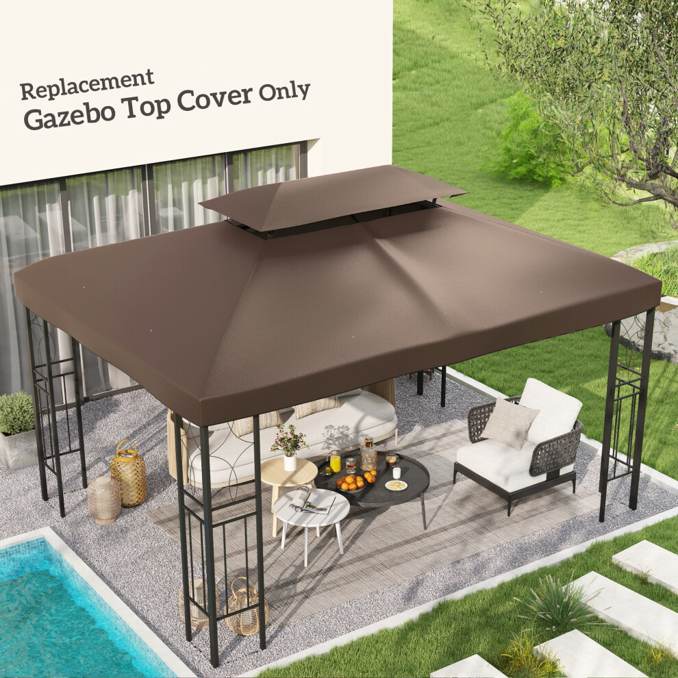 Outsunny 3x4m Gazebo Replacement Roof Canopy 2 Tier Top UV Cover Patio Brown