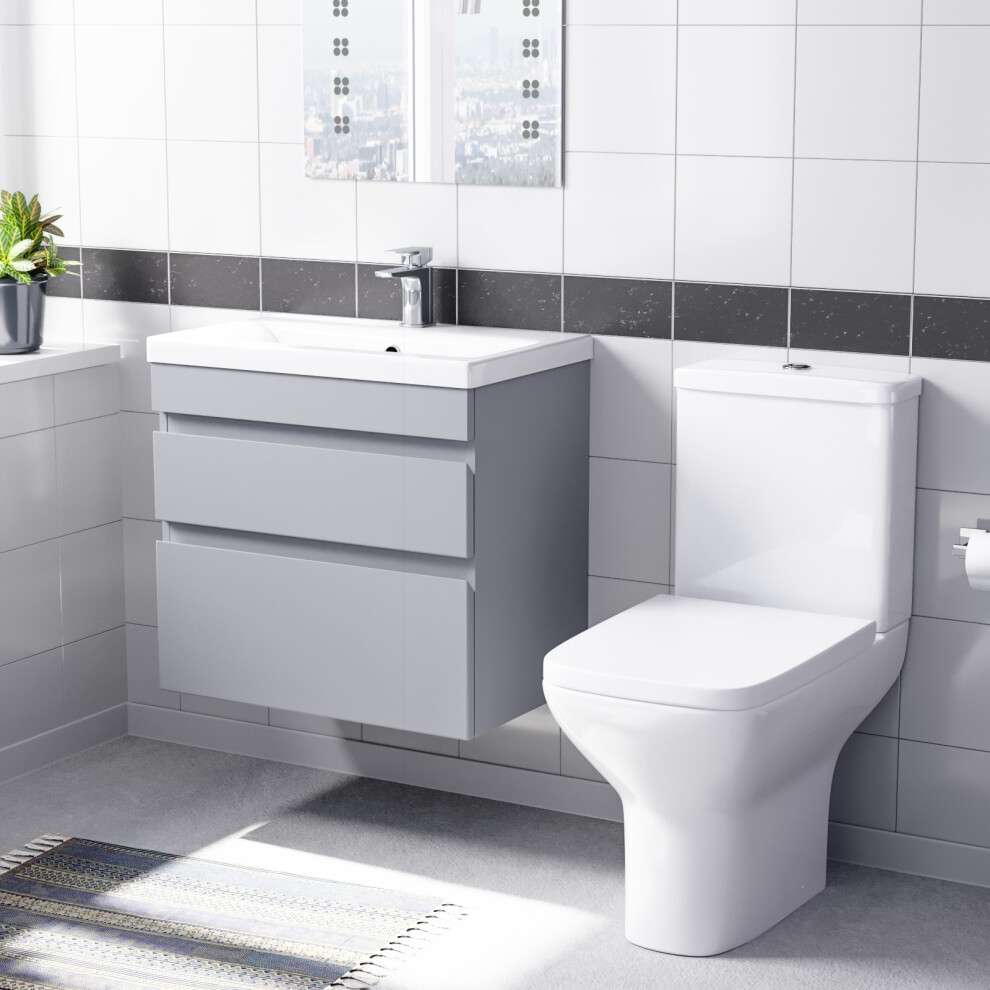Nes Home Matte Grey 600mm Wall Hung Drawers Vanity Unit & Rimless Toilet Set