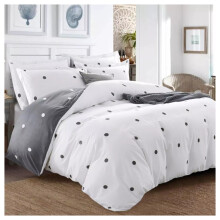 (Single Duvet Cover Set, White & Grey Dotted) Printed Duvet Cover Floral Bedding Set Single Double King Reversible Quilt Covers