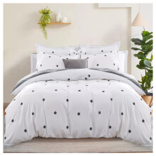(Super King Duvet Cover Set, White & Grey Dotted) Printed Duvet Cover Floral Bedding Set Single Double King Reversible Quilt Covers