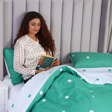 (Single Duvet Cover Set, White & Green Dotted) Printed Duvet Cover Floral Bedding Set Single Double King Reversible Quilt Covers