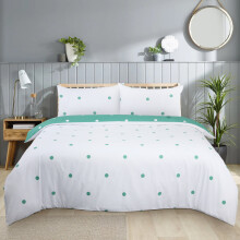 (Double Duvet Cover Set, White & Green Dotted) Printed Duvet Cover Floral Bedding Set Single Double King Reversible Quilt Covers