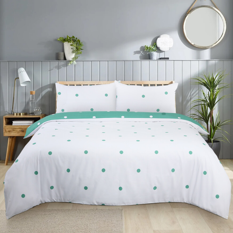 (King Duvet Cover Set, White & Green Dotted) Printed Duvet Cover Floral Bedding Set Single Double King Reversible Quilt Covers