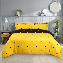 (King Duvet Cover Set, Black & Yellow Dotted) Printed Duvet Cover Floral Bedding Set Single Double King Reversible Quilt Covers