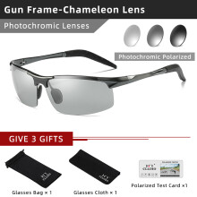 (Gun-Photochromic-Glasses Without Box)CLLOIO Aluminum Photochromic Sunglasses Men Polarized Day Night