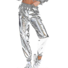 (M)Women High Waist Pants Casual Summer Loungewear Metallic Bottoms