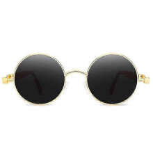 (Gold Frame Grey Lenses)MIMIGO Vintage Polarized Steampunk Sunglasses Mens Round Sun Glasses Stylish