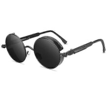 (Black Frame Grey Lenses)MIMIGO Vintage Polarized Steampunk Sunglasses Mens Round Sun Glasses Stylish
