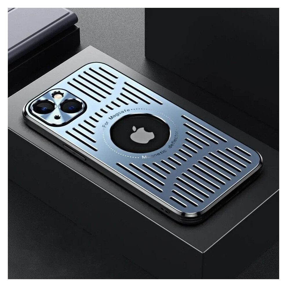 Photos - Case  Fashion Metal Heat Dissipation Magnetic Magsafe  for iPhone 15 14 13 12(Blue, 14Plus)