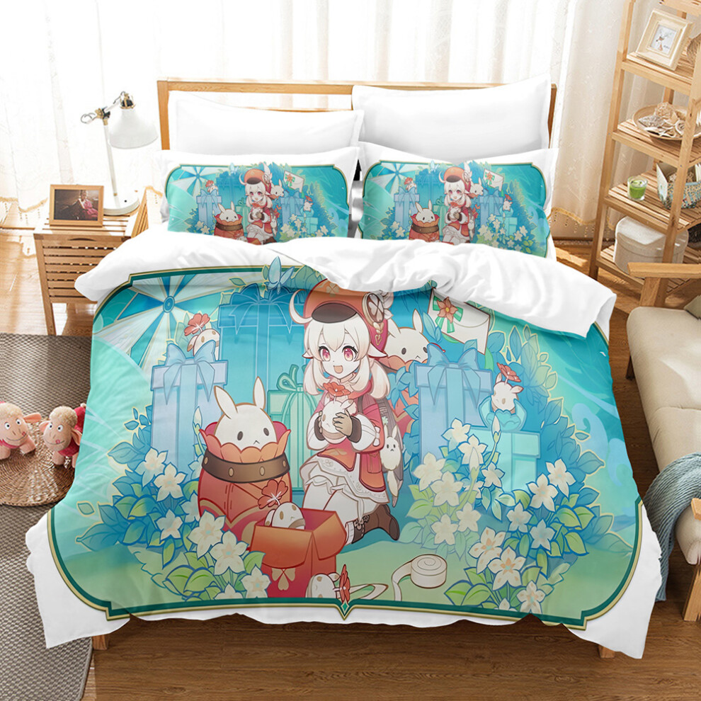 (16, Quilt cover 180*200+pillow cover 50*75*2 Three-piece set) New Genshin Impact Ganyu Animation Surrounding Two-dimensional Door Quilt Cover Bedding-image-OPC-PGP27K7-NEW