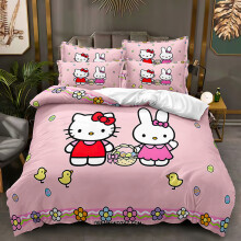 (Style 17, 160*220 Two-piece Set) New three-piece set hello kitty series digital printing kit bedding