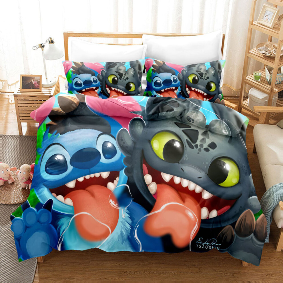 (Stilt-23, 140*210 three-piece set) New cartoon cartoon Stitch series European and American bedding duvet cover three-piece bedding set-image-OPC-PGP2C7N-NEW