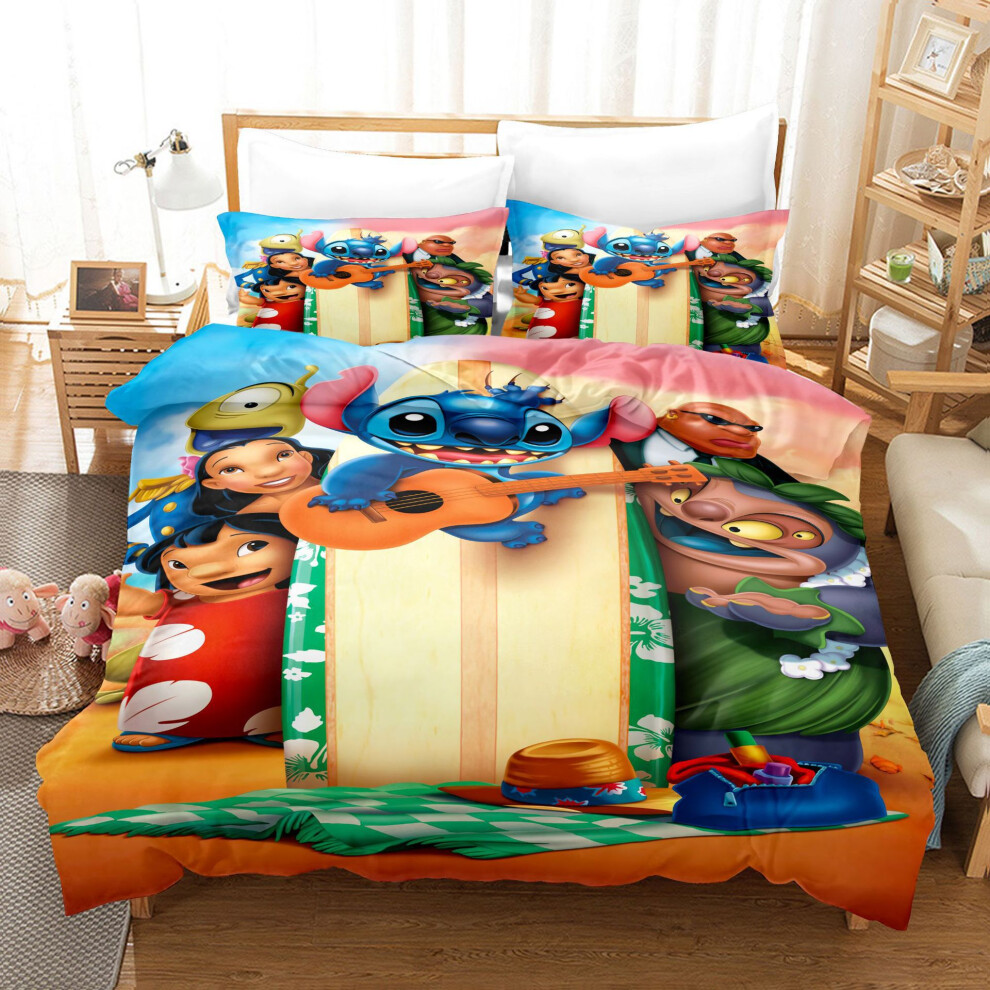(Stilt-21, 220*260cm three-piece set weight 1.3 kg) New cartoon cartoon Stitch series European and American bedding duvet cover three-piece bedding se-image-OPC-PGP2C6X-NEW